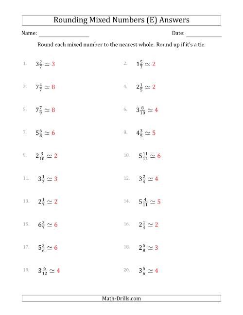 The Rounding Mixed Numbers to the Nearest Whole (E) Math Worksheet Page 2
