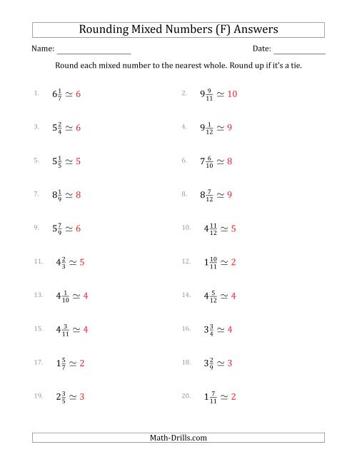 The Rounding Mixed Numbers to the Nearest Whole (F) Math Worksheet Page 2
