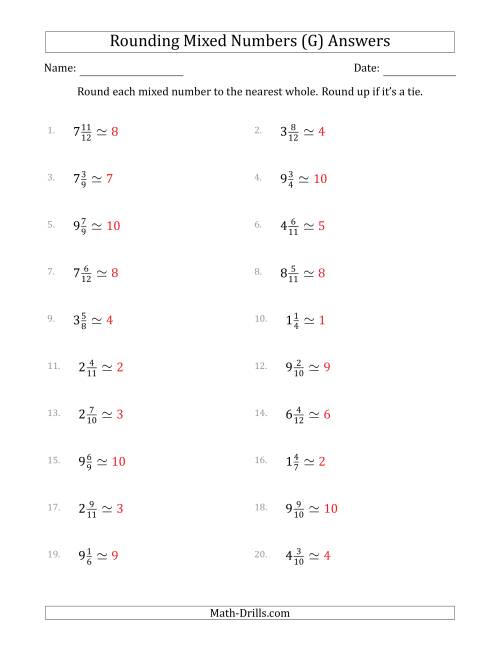 The Rounding Mixed Numbers to the Nearest Whole (G) Math Worksheet Page 2
