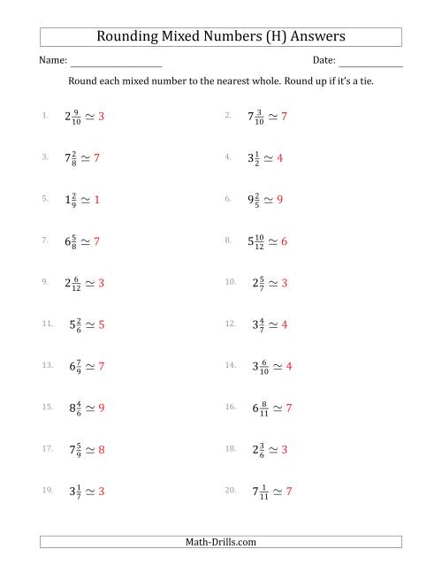 The Rounding Mixed Numbers to the Nearest Whole (H) Math Worksheet Page 2