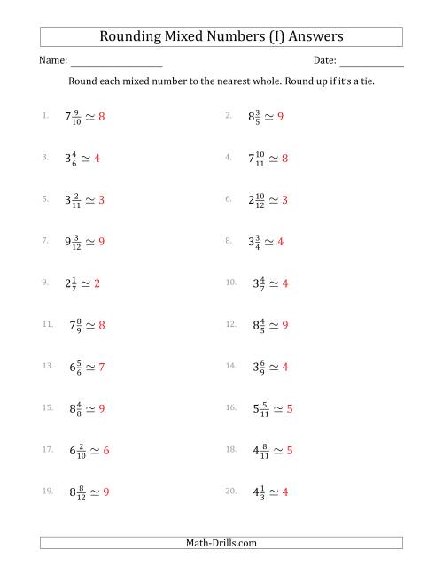 The Rounding Mixed Numbers to the Nearest Whole (I) Math Worksheet Page 2