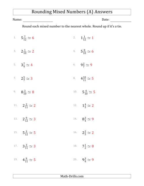 The Rounding Mixed Numbers to the Nearest Whole (All) Math Worksheet Page 2