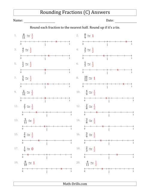 The Rounding Fractions to the Nearest Half with Helper Lines (C) Math Worksheet Page 2