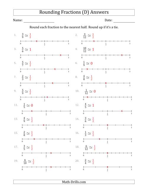 The Rounding Fractions to the Nearest Half with Helper Lines (D) Math Worksheet Page 2