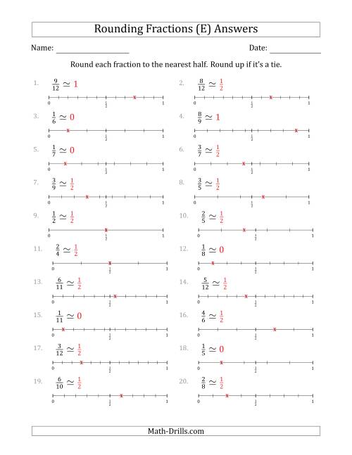 The Rounding Fractions to the Nearest Half with Helper Lines (E) Math Worksheet Page 2
