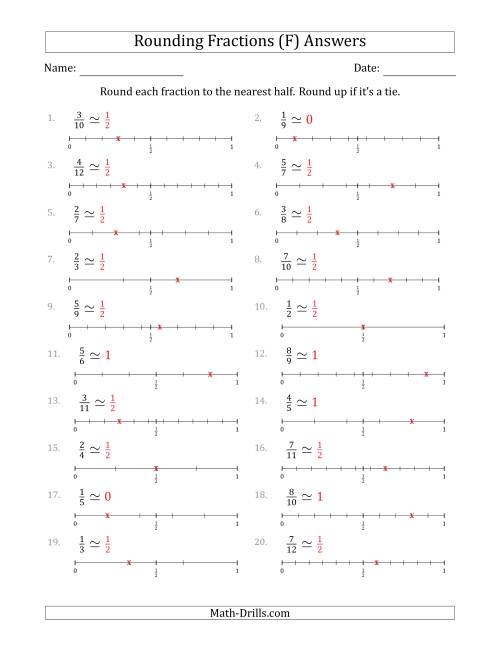 The Rounding Fractions to the Nearest Half with Helper Lines (F) Math Worksheet Page 2
