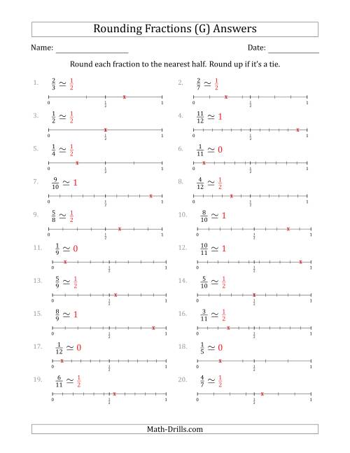 The Rounding Fractions to the Nearest Half with Helper Lines (G) Math Worksheet Page 2