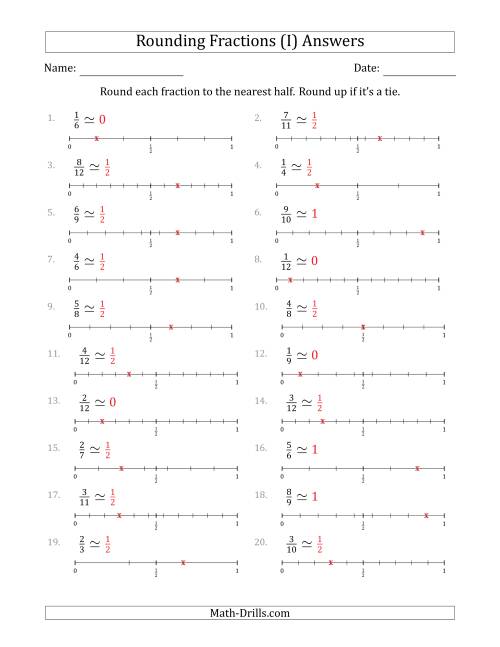 The Rounding Fractions to the Nearest Half with Helper Lines (I) Math Worksheet Page 2