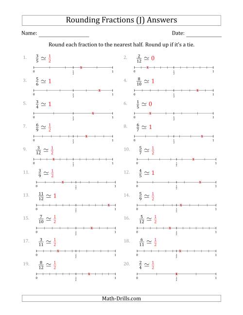 The Rounding Fractions to the Nearest Half with Helper Lines (J) Math Worksheet Page 2