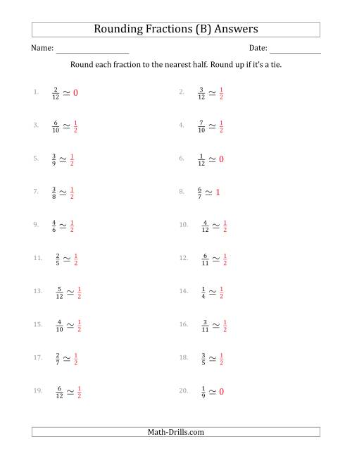 The Rounding Fractions to the Nearest Half (B) Math Worksheet Page 2