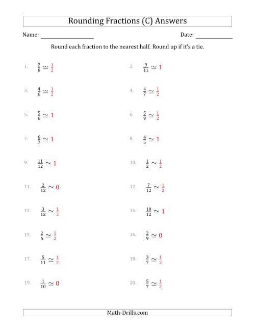 The Rounding Fractions to the Nearest Half (C) Math Worksheet Page 2