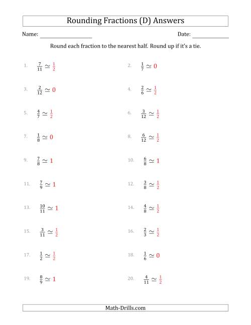 The Rounding Fractions to the Nearest Half (D) Math Worksheet Page 2
