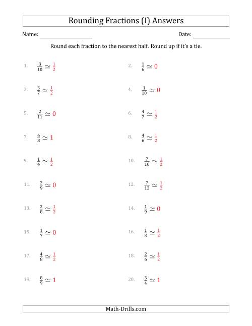 The Rounding Fractions to the Nearest Half (I) Math Worksheet Page 2