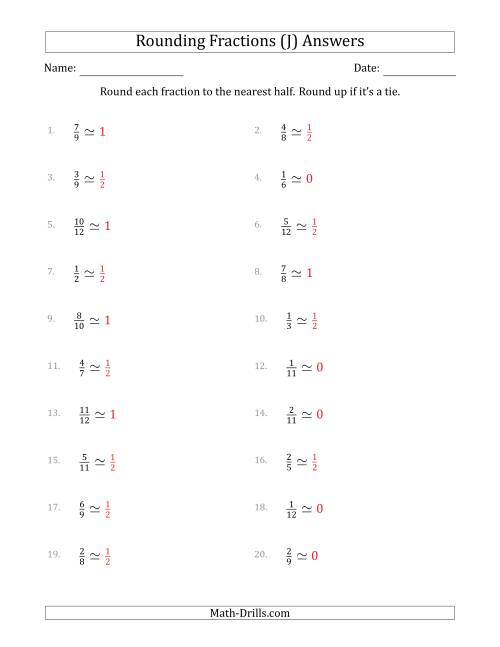 The Rounding Fractions to the Nearest Half (J) Math Worksheet Page 2