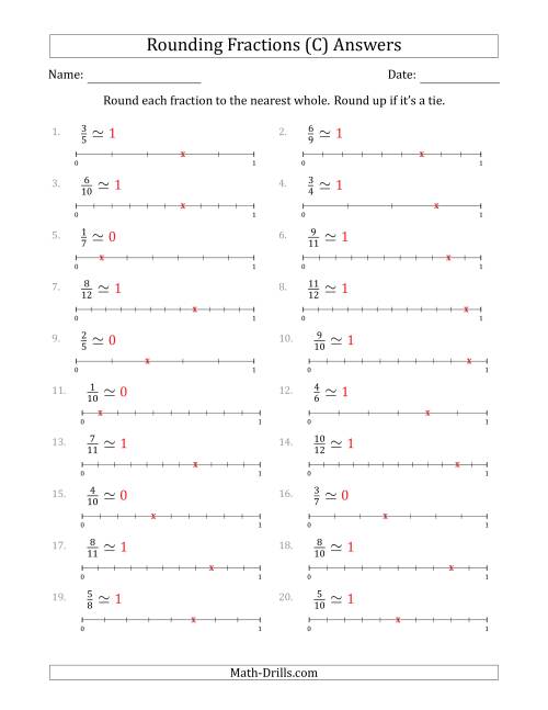 The Rounding Fractions to the Nearest Whole with Helper Lines (C) Math Worksheet Page 2