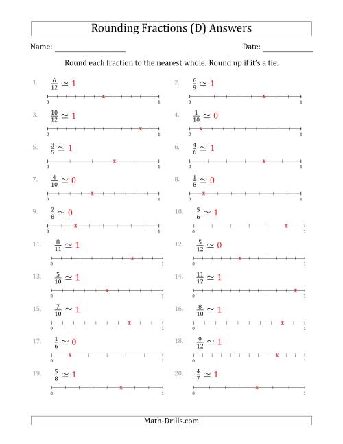 The Rounding Fractions to the Nearest Whole with Helper Lines (D) Math Worksheet Page 2