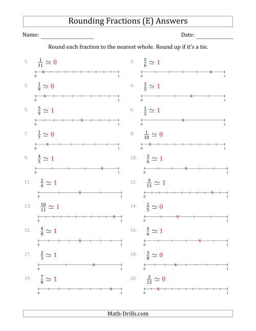 The Rounding Fractions to the Nearest Whole with Helper Lines (E) Math Worksheet Page 2