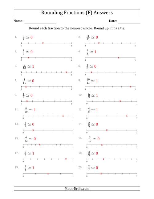 The Rounding Fractions to the Nearest Whole with Helper Lines (F) Math Worksheet Page 2