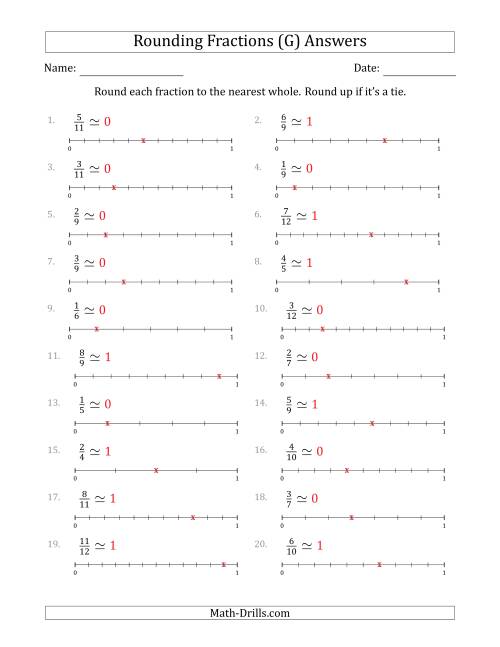 The Rounding Fractions to the Nearest Whole with Helper Lines (G) Math Worksheet Page 2