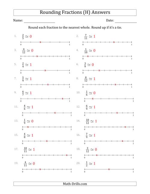 The Rounding Fractions to the Nearest Whole with Helper Lines (H) Math Worksheet Page 2