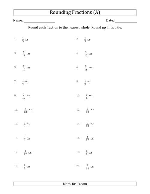 Rounding Fractions To Whole Numbers Worksheets