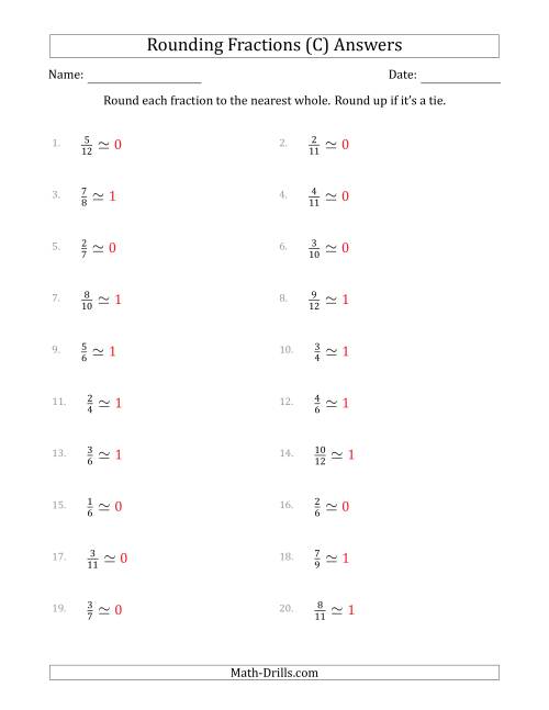 The Rounding Fractions to the Nearest Whole (C) Math Worksheet Page 2