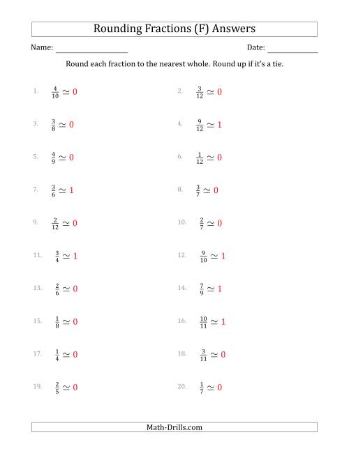 The Rounding Fractions to the Nearest Whole (F) Math Worksheet Page 2