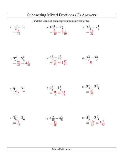 The Subtracting Mixed Fractions Easy Version (C) Math Worksheet Page 2