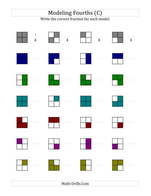 The Fourths Models (Color Version) (C) Math Worksheet