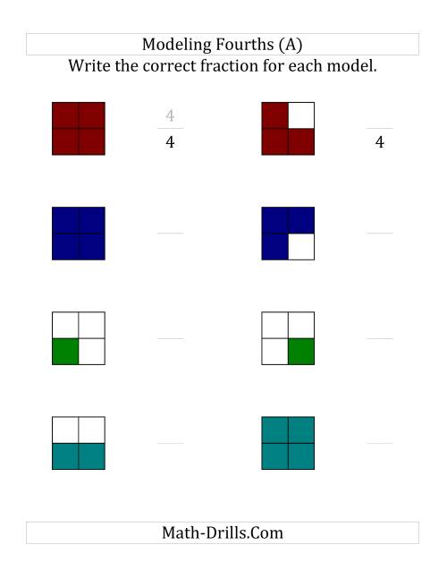 The Fourths Models (Color Version) (Large Print) Math Worksheet