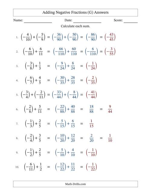 The Adding Negative Fractions with Denominators to Twelfths (G) Math Worksheet Page 2