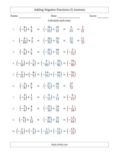 The Adding Negative Fractions with Denominators to Twelfths (J) Math Worksheet Page 2