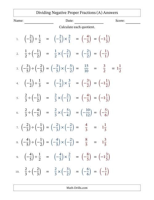 The Dividing Negative Proper Fractions with Denominators Up to Sixths, Mixed Fractions Results and Some Simplifying (Fillable) (A) Math Worksheet Page 2