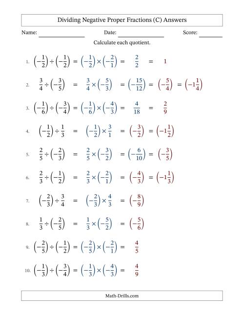 The Dividing Negative Proper Fractions with Denominators Up to Sixths, Mixed Fractions Results and Some Simplifying (Fillable) (C) Math Worksheet Page 2