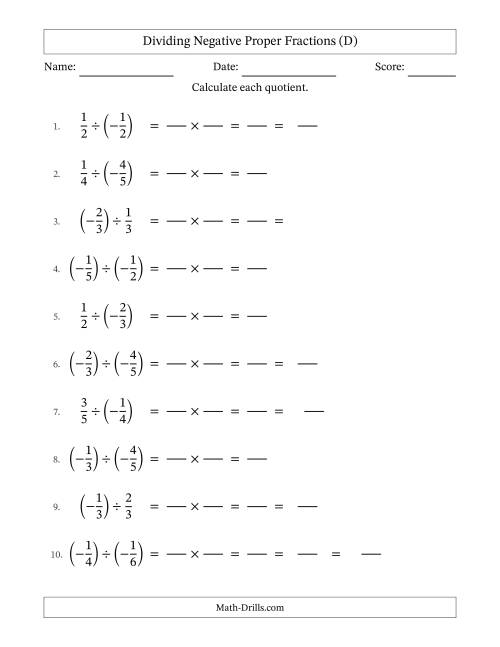 The Dividing Negative Fractions with Denominators to Sixths (D) Math Worksheet