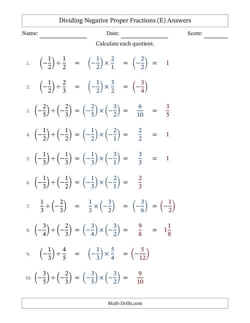 The Dividing Negative Proper Fractions with Denominators Up to Sixths, Mixed Fractions Results and Some Simplifying (Fillable) (E) Math Worksheet Page 2