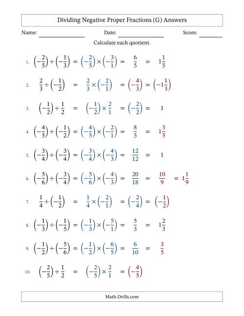 The Dividing Negative Proper Fractions with Denominators Up to Sixths, Mixed Fractions Results and Some Simplifying (Fillable) (G) Math Worksheet Page 2