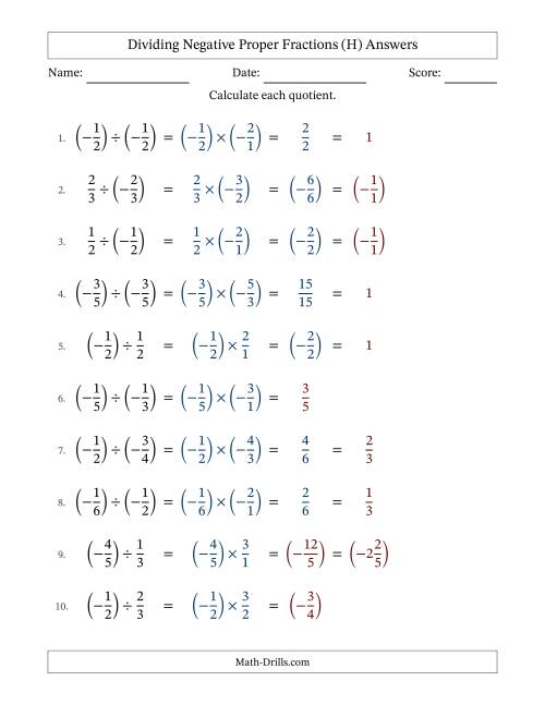 The Dividing Negative Proper Fractions with Denominators Up to Sixths, Mixed Fractions Results and Some Simplifying (Fillable) (H) Math Worksheet Page 2