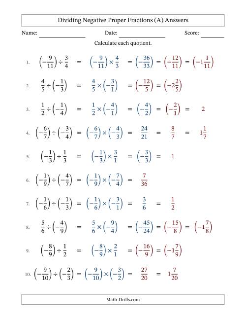The Dividing Negative Proper Fractions with Denominators Up to Twelfths, Mixed Fractions Results and Some Simplifying (Fillable) (A) Math Worksheet Page 2
