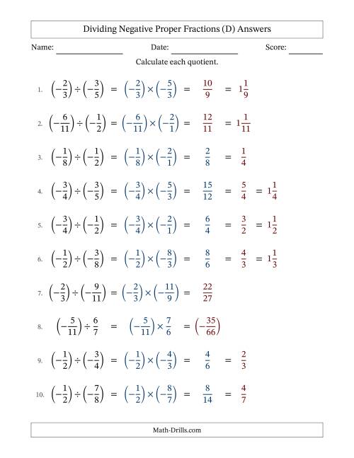 The Dividing Negative Proper Fractions with Denominators Up to Twelfths, Mixed Fractions Results and Some Simplifying (Fillable) (D) Math Worksheet Page 2