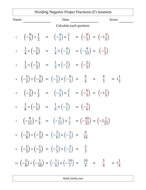 The Dividing Negative Proper Fractions with Denominators Up to Twelfths, Mixed Fractions Results and Some Simplifying (Fillable) (F) Math Worksheet Page 2