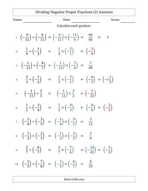 The Dividing Negative Proper Fractions with Denominators Up to Twelfths, Mixed Fractions Results and Some Simplifying (Fillable) (J) Math Worksheet Page 2