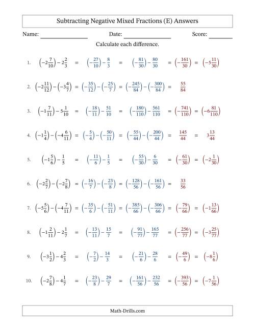 The Subtracting Negative Mixed Fractions with Denominators to Twelfths (E) Math Worksheet Page 2