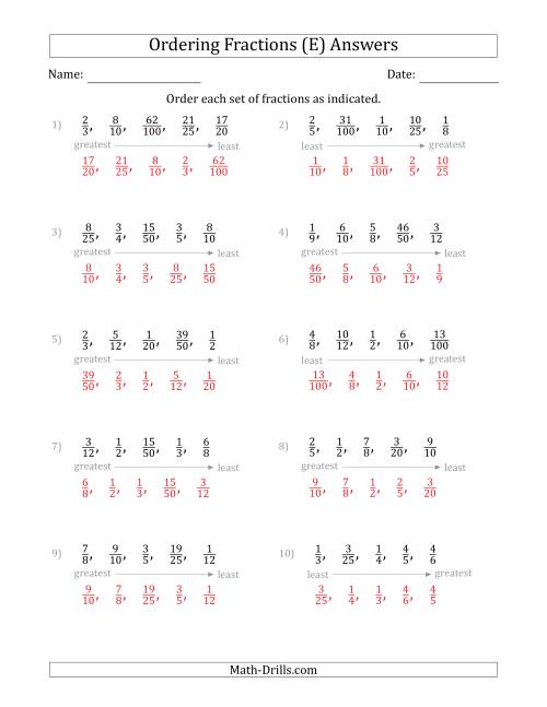 The Ordering Sets of 5 Positive Proper Fractions (E) Math Worksheet Page 2