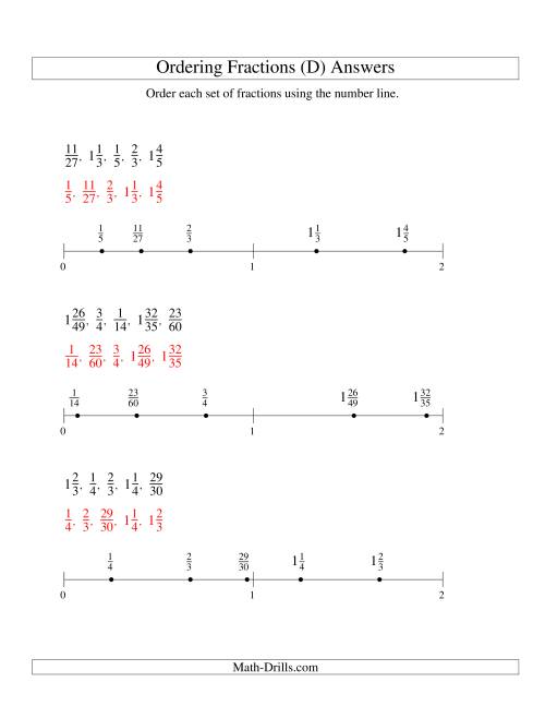 The Ordering Fractions on a Number Line -- All Denominators to 60 (D) Math Worksheet Page 2