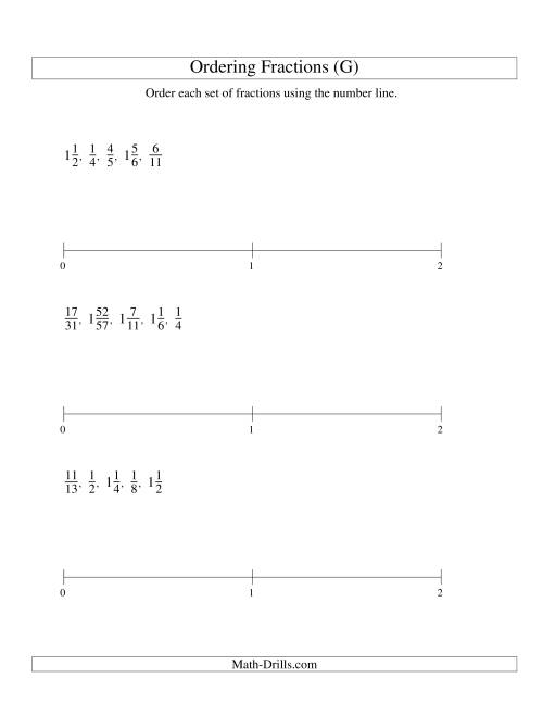 The Ordering Fractions on a Number Line -- All Denominators to 60 (G) Math Worksheet