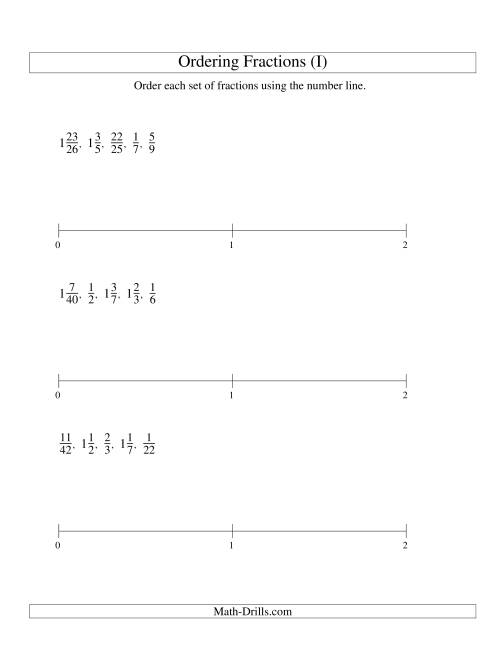 The Ordering Fractions on a Number Line -- All Denominators to 60 (I) Math Worksheet