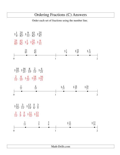 The Ordering Fractions on a Number Line -- All Denominators to 100 (C) Math Worksheet Page 2