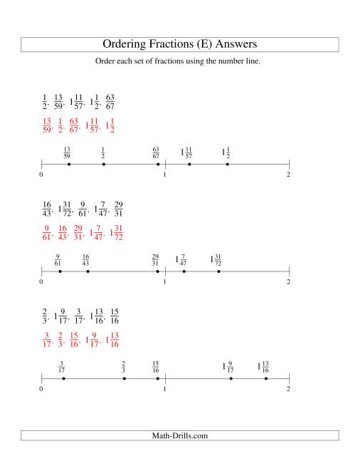 The Ordering Fractions on a Number Line -- All Denominators to 100 (E) Math Worksheet Page 2