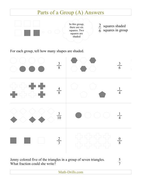 The Parts of a Group Fraction Models (A) Math Worksheet Page 2